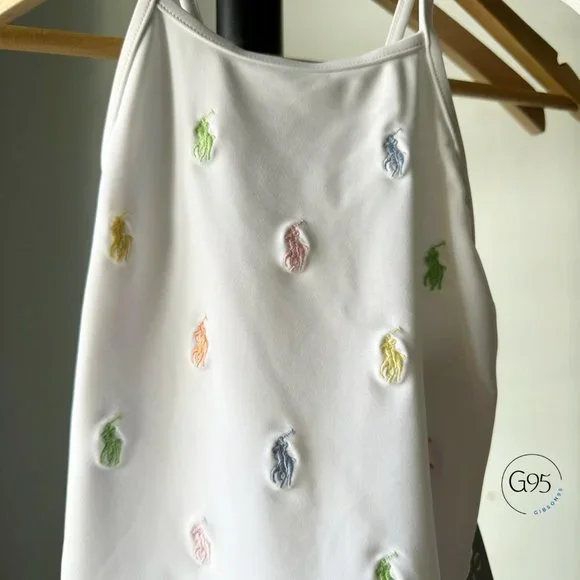 NWT Polo Ralph Lauren Girls Multi Color ALL OVER Polo Pony Embroidered SWIMSUIT - Picture 6 of 9